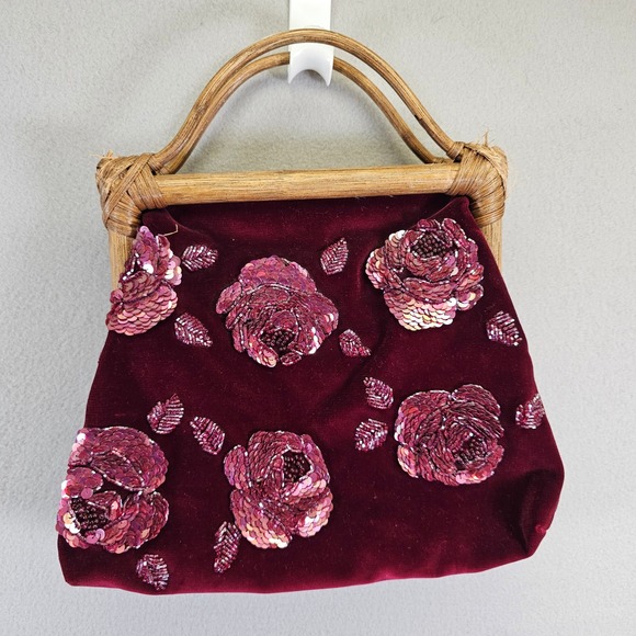 Sarah's Bag Evening Purse Velvet Beaded Sequin Floral Cocktail Grandma Core - Picture 1 of 7
